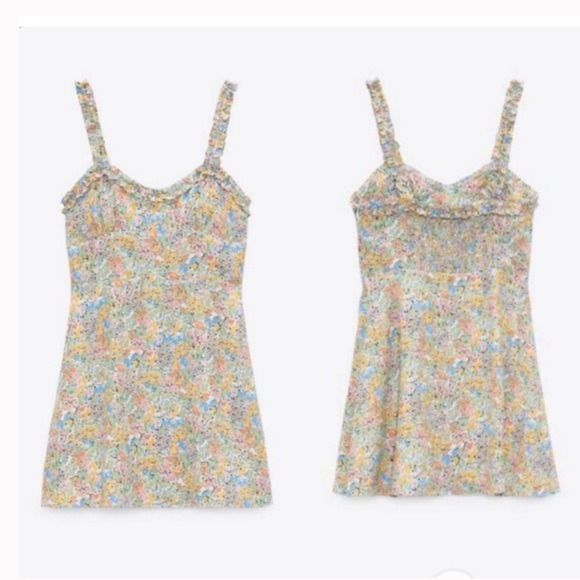 Zara Mini Floral Ruffle Strap Sweetheart Neckline Colorful Dress XXL - Picture 4 of 10